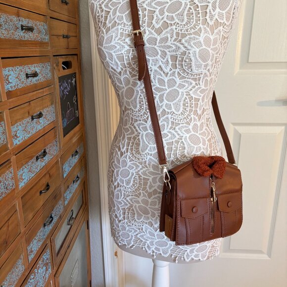 Leather Jacket Shaped Crossbody Bag/ Faux Fur & Leather Coat Purse - Brown NWT - Picture 5 of 9